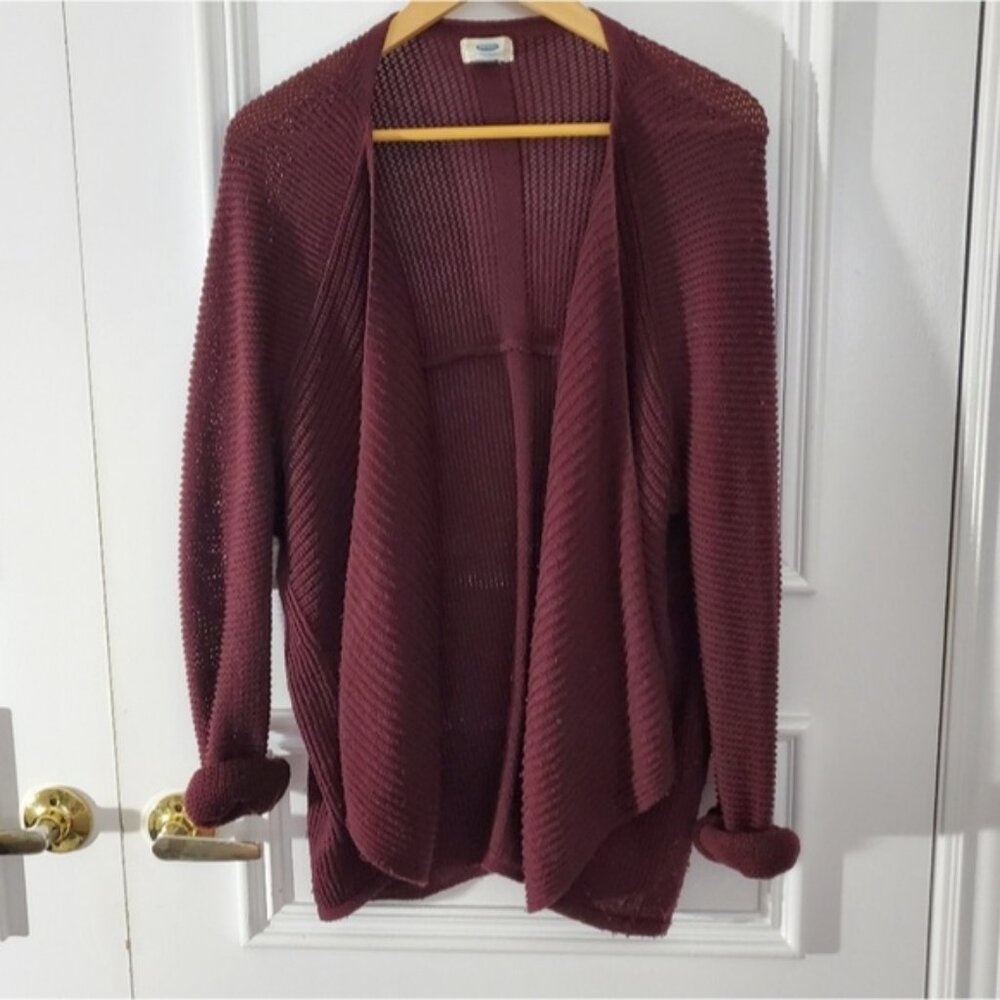 Rare Open Knit Maroon Oversized Curved Cardigan